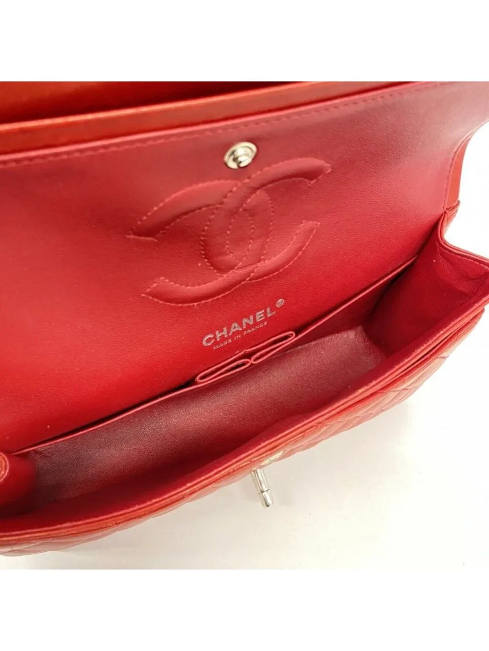 Chanel Shoulder Bag Quilted Lambskin Red Silver